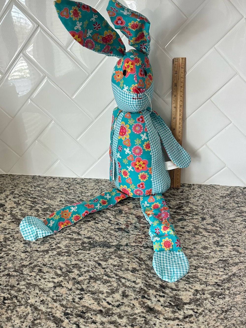 Turquoise Floral Patchwork Bunny Plush